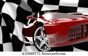 Red car on a checkered flag Red car on a checkered flag