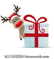reindeer christmas gift box red ribbon