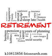 Retirement Word Cloud Concept in red & black Retirement Word Cloud Concept in red & black