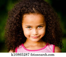 retrato, de, carrera mezclada, niña