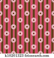Retro Flowers Pink & Brown Stripes Retro Flowers Pink & Brown Stripes