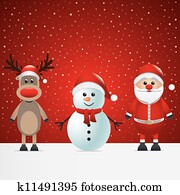 santa claus, rendier, en, sneeuwpoppen