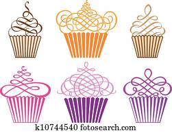 satz, von, cupcakes,, vektor satz, von, cupcakes,, vektor