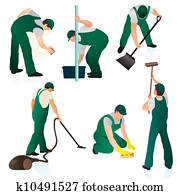 satz, von, sechs, professionelle, reiniger, in