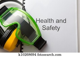 saúde segurança, registo, com, óculos proteção, e, fones ouvido