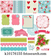 Scrapbook Design Elements - Vintage Flowers and Strawberry Set - in vector Scrapbook Design Elements - Vintage Flowers and Strawberry Set - in vector