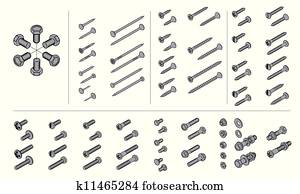 screws,, אגוזים, ו, ציפורניים, ב, איזומטרי, הבט