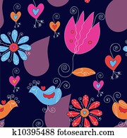 Seamless floral pattern with tulips and birds Seamless floral pattern with tulips and birds