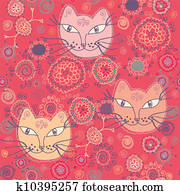 Seamless pattern with cats and flowers Seamless pattern with cats and flowers