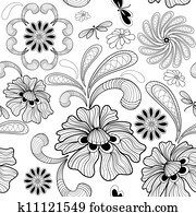 seamless, לבן, תבנית פרחונית