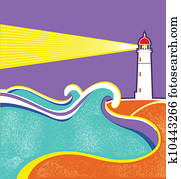 Seascape horizon. Vector illustration with lighthouse Seascape horizon. Vector illustration with lighthouse