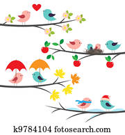 Seasonal branches and birds