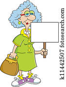 Senior citizen lady with a sign