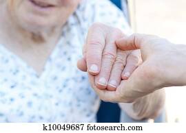 senior zena, holding hands, s, caretaker