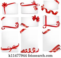 Set of beautiful cards with red gift bows with ribbons Vector Set of beautiful cards with red gift bows with ribbons Vector