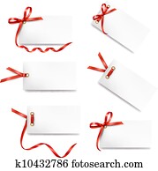 Set of card note with red gift bows Set of card note with red gift bows