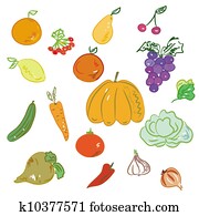 Set of hand drawn fruits and vegetables Set of hand drawn fruits and vegetables