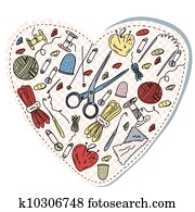 Sewing and knitting heart funny cartoon Sewing and knitting heart funny cartoon