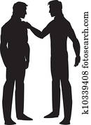 Silhouette of two men talking, illustration Silhouette of two men talking, illustration
