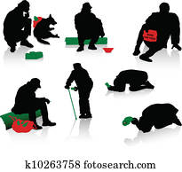 Silhouettes of beggars and homeless Silhouettes of beggars and homeless