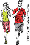 Sketch of couple marathon runners. Vector illustration Sketch of couple marathon runners. Vector illustration