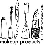 Sketch of Makeup products. Vector illustration Sketch of Makeup products. Vector illustration