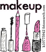 Sketch of Makeup products. Vector illustration Sketch of Makeup products. Vector illustration