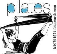 Sketch of pilates woman rubber resistance band fitness sport gym. Vector illustration Sketch of pilates woman rubber resistance band fitness sport gym. Vector illustration