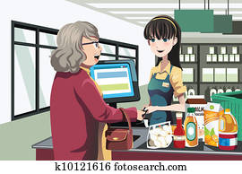 Kasjer, na, supermarket, checkout. Clip Art | k33856749 | Fotosearch