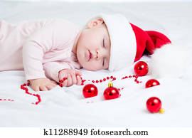 slapende, baby meisje, santa claus