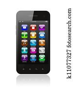 Smart phone with icons on white background Smart phone with icons on white background