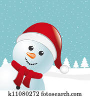 sneeuwpoppen, sjaal, en, santa claus hoed