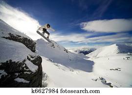 snowboard, penhasco, gota