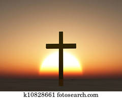 sonnenuntergang, oder, sonnenaufgang, mit, kreuz