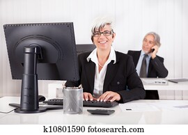 sonriente, secretario, o, asistente personal