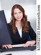 sonriente, secretario, o, asistente personal