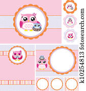 sowa, niemowlę przelotny deszcz, karta, ilustracja