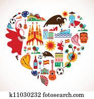 Spain Love - heart with set of vector icons Spain Love - heart with set of vector icons