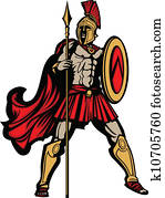 spartan, maskottchen, koerper, mit, speer, und, schutzschirm, vektor, abbildung spartan, maskottchen, koerper, mit, speer, und, schutzschirm, vektor, abbildung