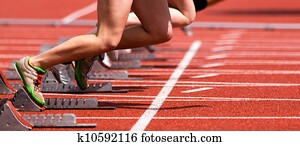 sprint, início, em, trilha campo