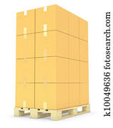 Stack of cardboard boxes on a pallet