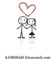 Clipart of Stick doodle kids figures with heart banners k8377701 ...