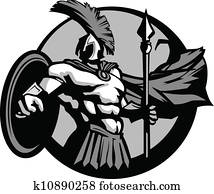 Strong Spartan or Trojan Mascot with Spear and Shield Strong Spartan or Trojan Mascot with Spear and Shield