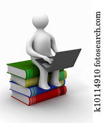 student with the laptop sitting on books. 3D image. student with the laptop sitting on books. 3D image.