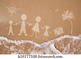 Summer family vacations, on wet sand texture Summer family vacations, on wet sand texture
