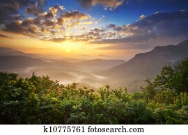 Sunrise Blue Ridge Mountains Scenic Overlook Nantahala Forest Highlands NC in southern Appalachians Spring Sunrise Blue Ridge Mountains Scenic Overlook Nantahala Forest Highlands NC in southern Appalachians Spring
