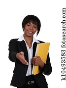 svart, affärskvinna, holdingen, filer