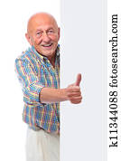 szczęśliwy uśmiechnięty, starszy człowiek, zawiera, niejaki, czysty, deska