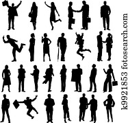 sätta, av, silhouettes, av, affär, peop