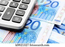 taschenrechner, und, geld.